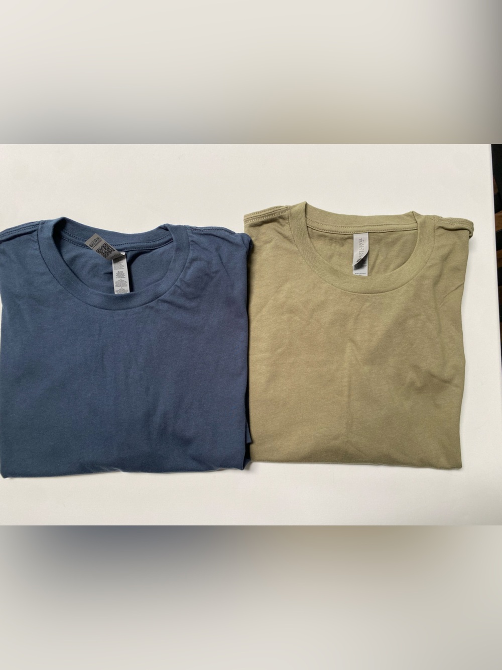 Lot of 2 Next Level Premium Crew Neck Tees - Blue & Olive" unisex M